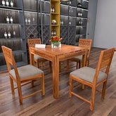 ONIJA Solid Sheesham Wood 4 Seater Dining Table Set with Cushioned Chairs for Dining Room | Living Room | Home & Office | Hotels Restaurant & Cafe - HONEY FINISH
